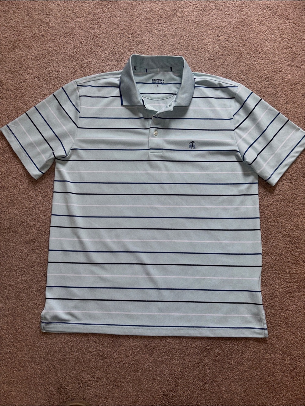 Brooks Brothers Light Blue Aqua Short-Sleeve Striped Polo L